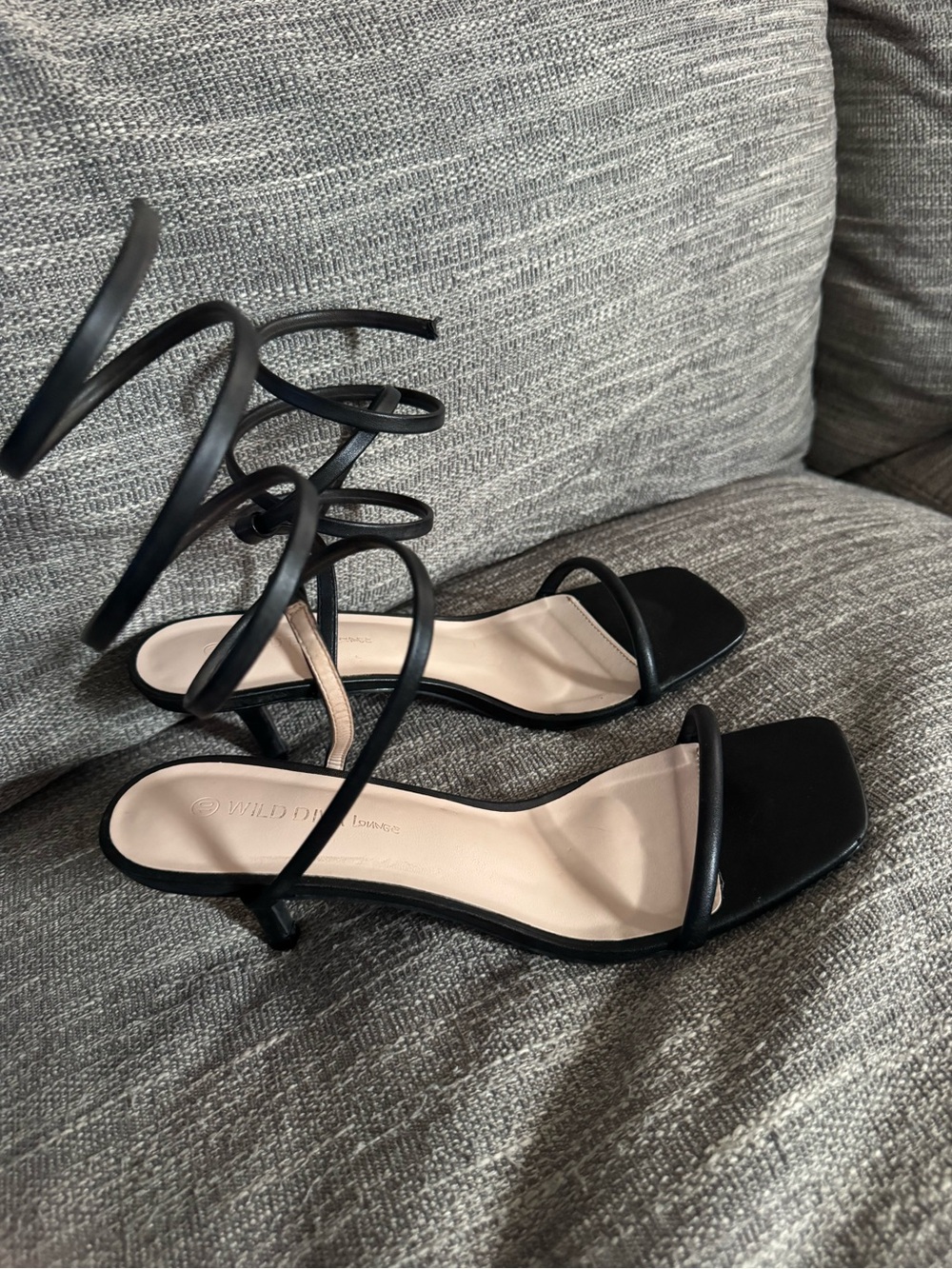 DIVA Lounge Black Strappy Lace-Up Heeled Sandals